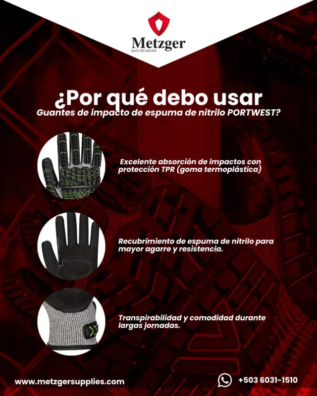 Tus manos, tu herramienta más valiosa no olvides protegerlas 🖐️

Los guantes PORTWEST brindan:

✔️ Protección TPR contra impactos
✔️ Espuma de nitrilo para mejor agarre
✔️ Comodidad y transpirabilidad para largas jornadas

Ideales para entornos exigentes porque tu seguridad empieza en tus manos. 🔧 🧤

#GuantesIndustriales #Portwest #ProtecciónMetzger #MetzgerSupplies🛍️