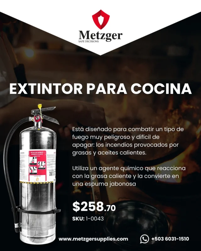 Diseñado para combatir incendios por grasas y aceites calientes 🍳🔥Una solución especializada para cocinas seguras.
Precio: $258.70 | SKU: 1-0043 🛒✨

#SeguridadEnLaCocina #MetzgerSupplies #ExtintoresMetzger #SafeDecisions